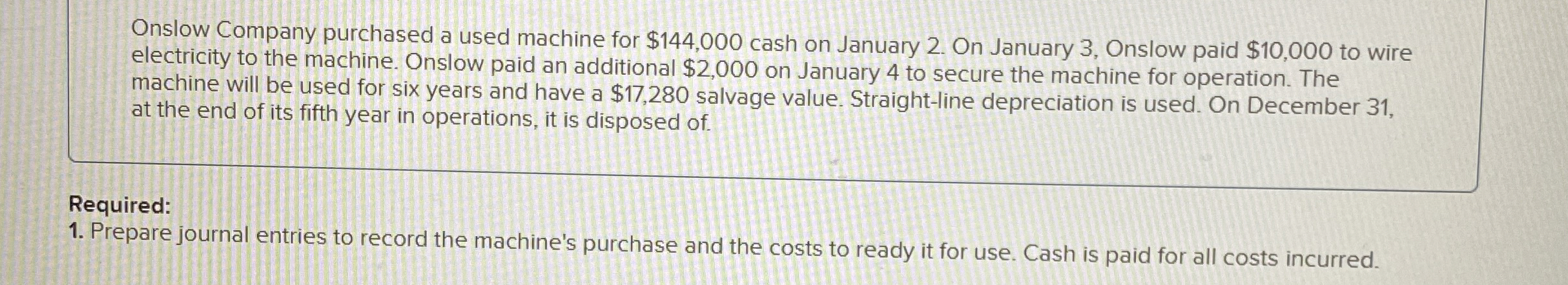 Onslow Company purchased a used machine for $ 1 4