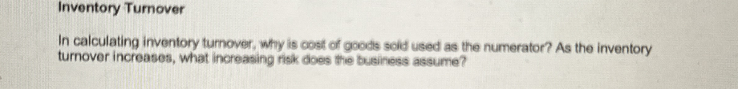 Inventory Turnover In calculating inventory