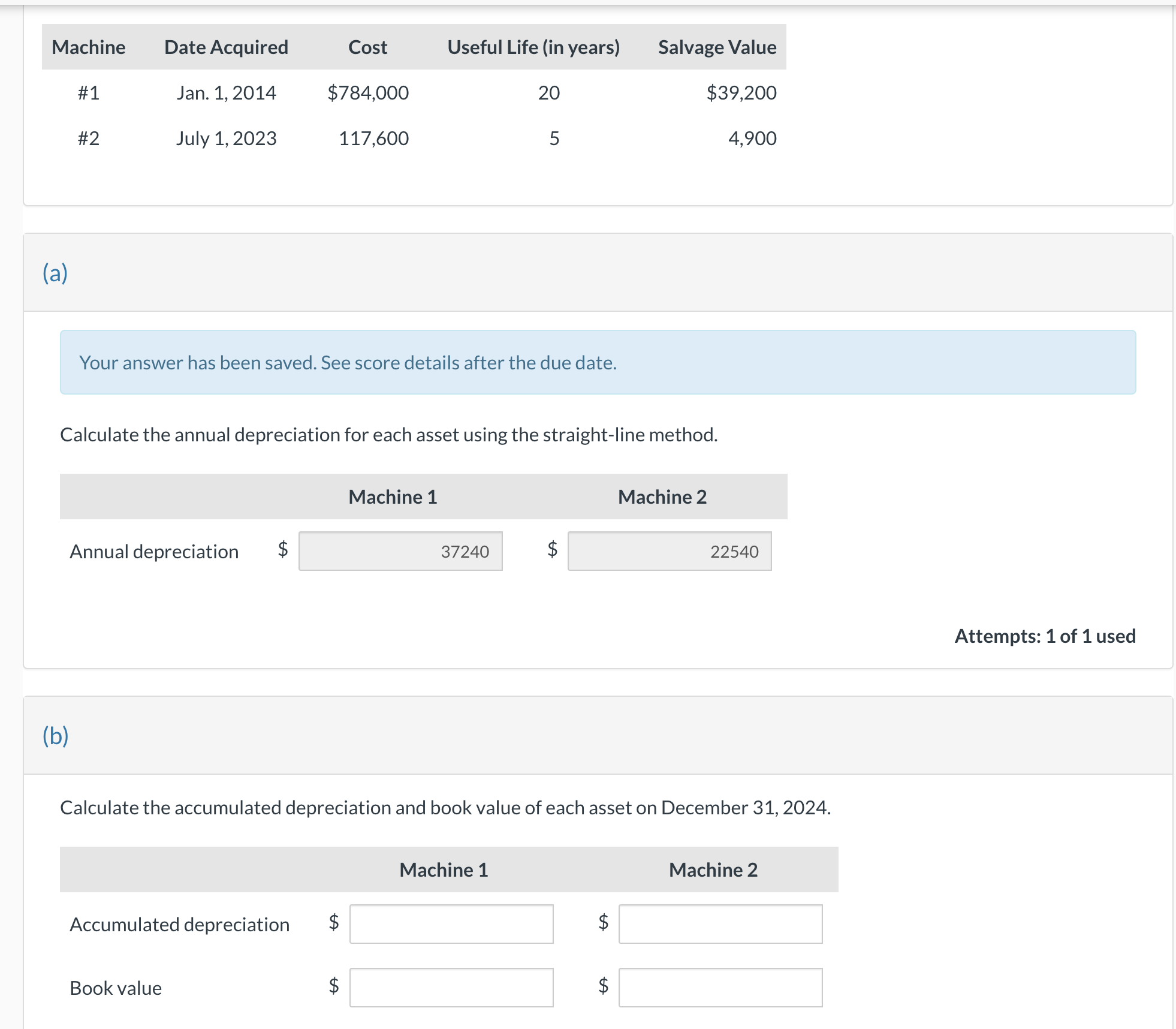 ( a ) Your answer has been saved. See score