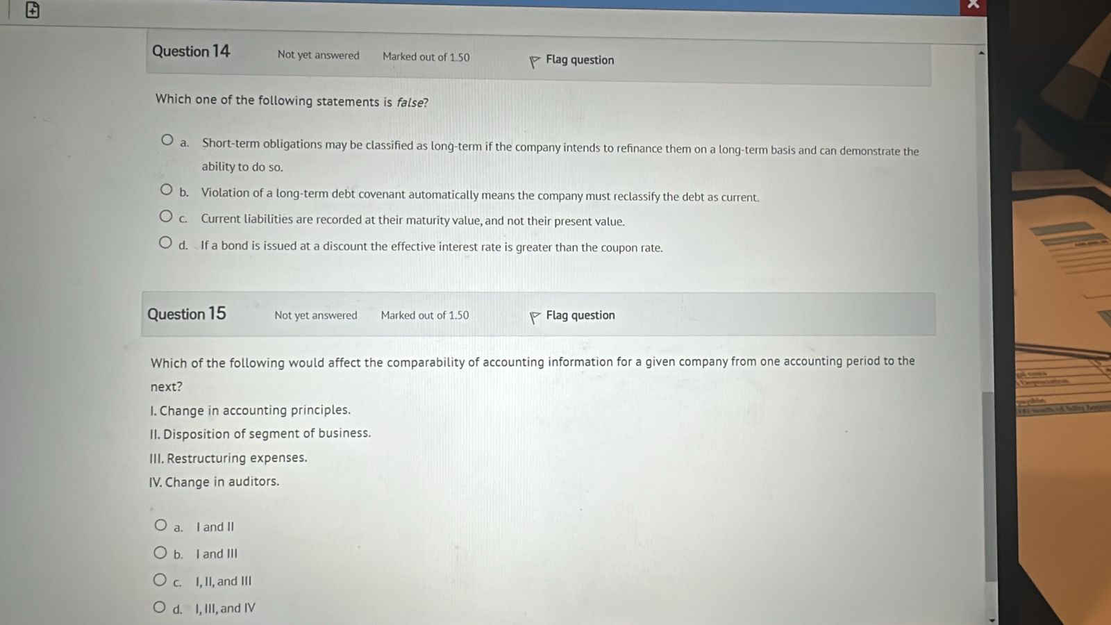 Question 14 Not yet answered Marked out of 1 50