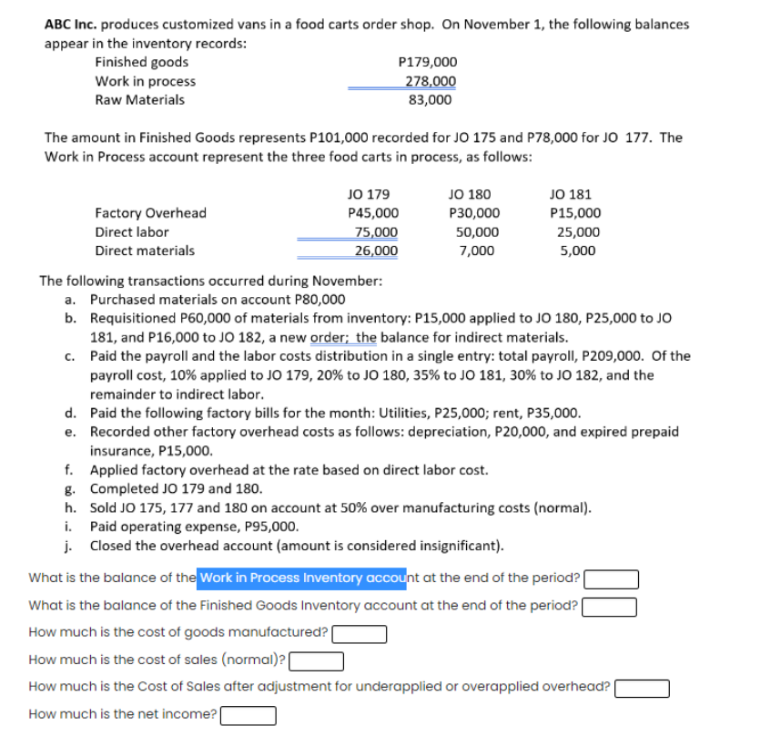 ABC Inc. produces customized vans in a food carts