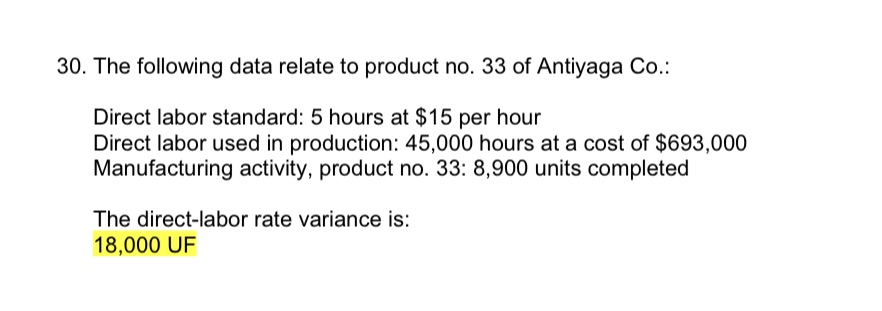 Show me the sol pls 30. The following data relate