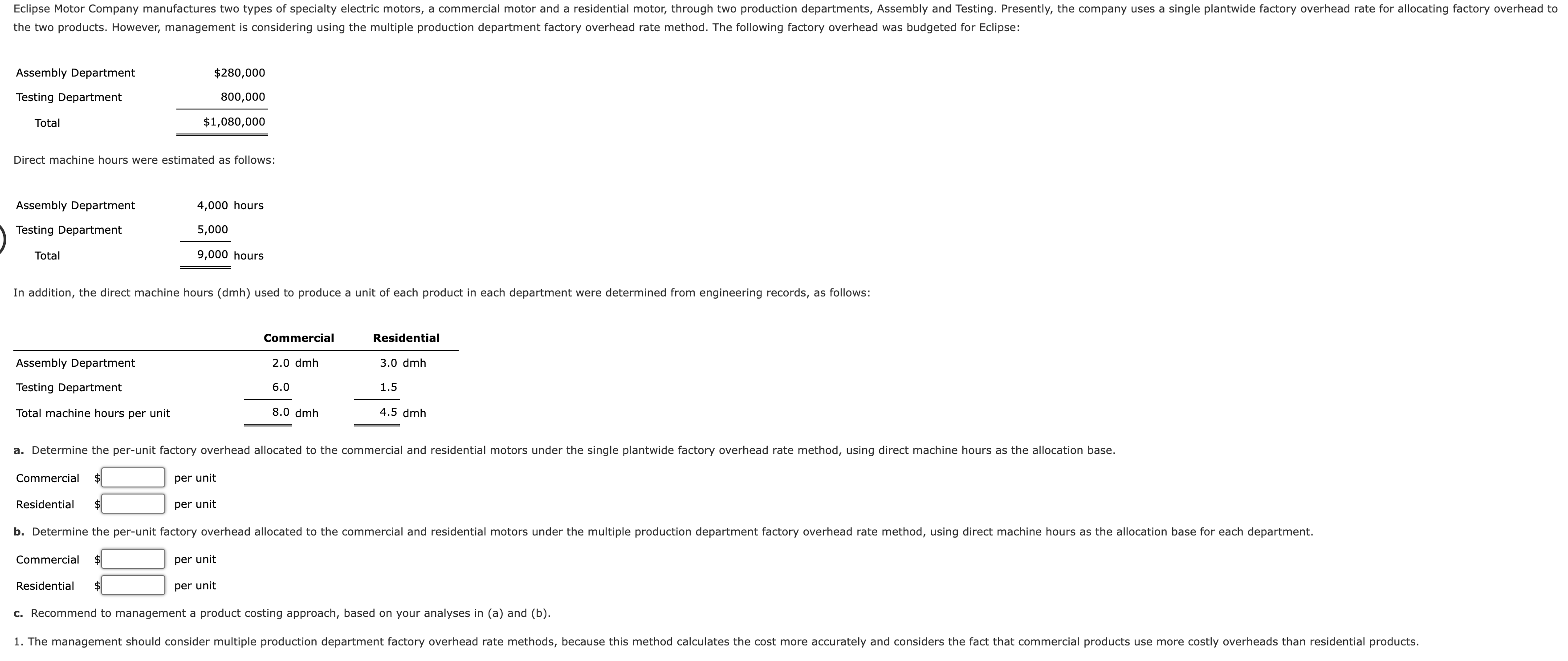 please help. Eclipse Motor Company manufactures