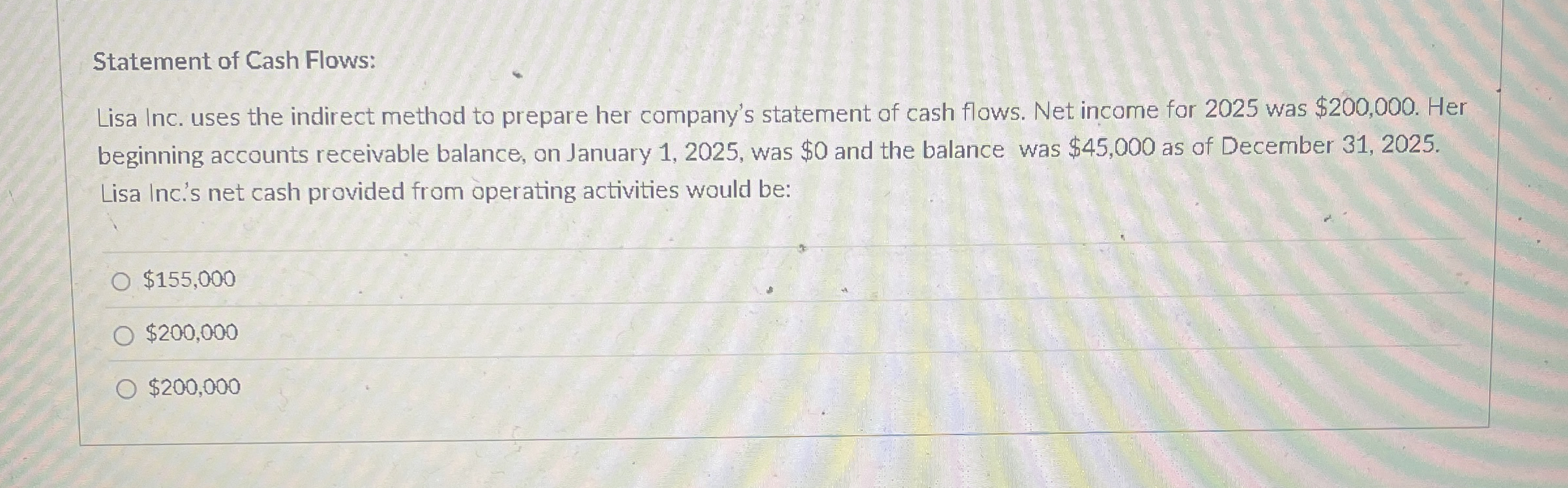 Statement of Cash Flows: Lisa Inc. uses the