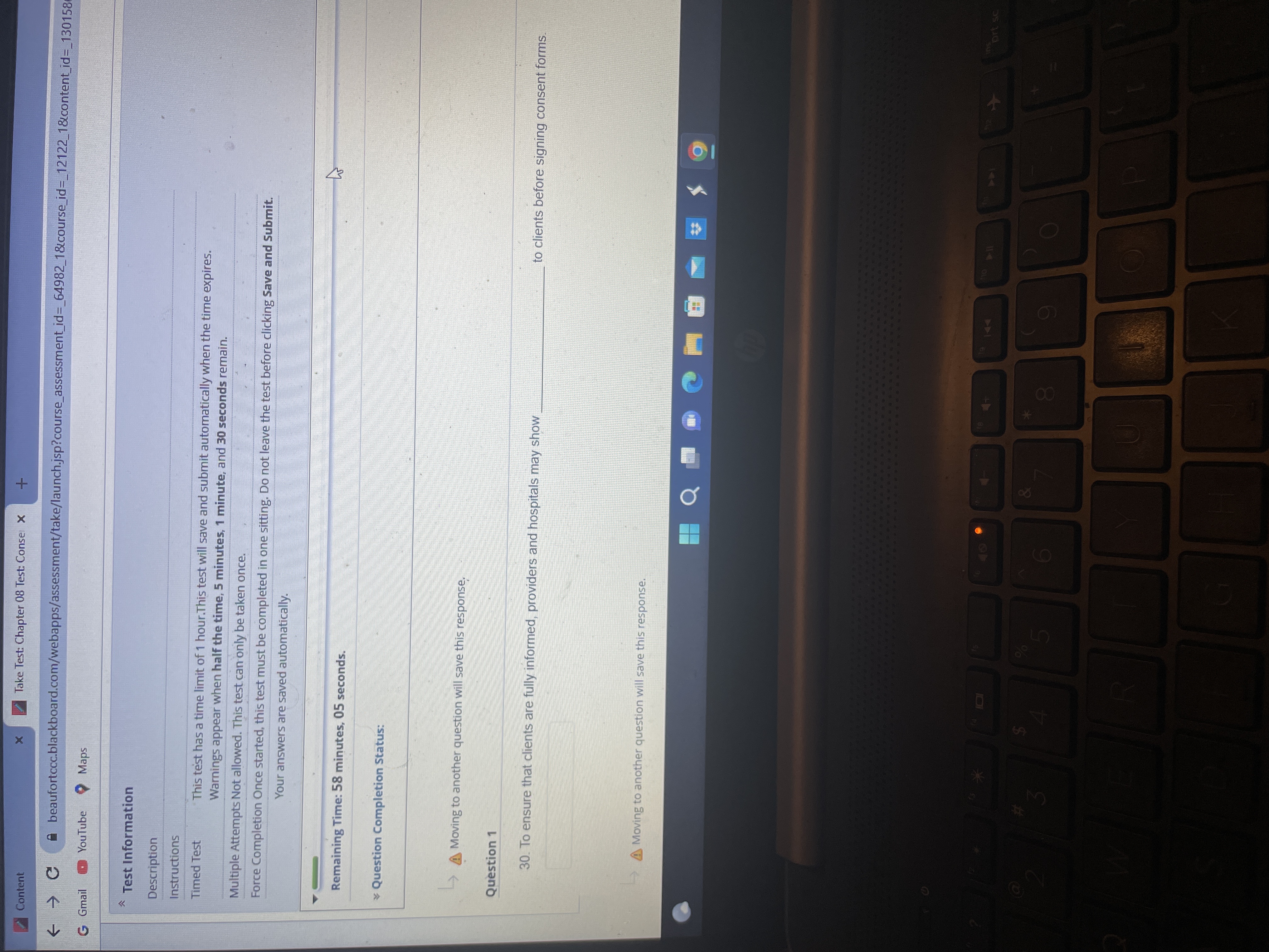 Content Take Test: Chapter 08 Test: Conse X < ->