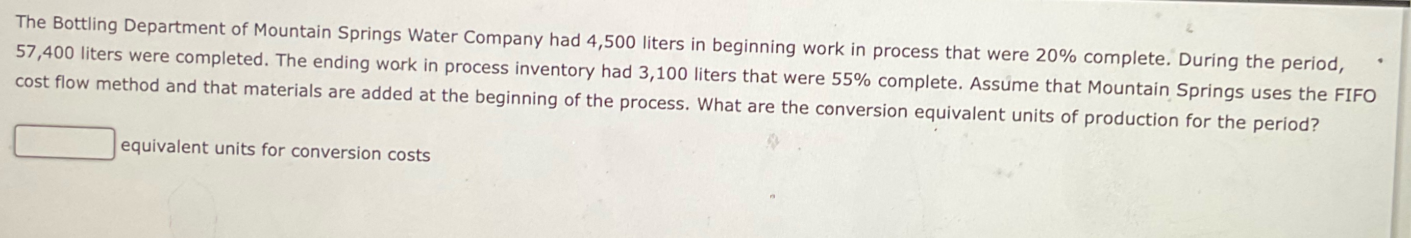 Pls help The Bottling Department of Mountain