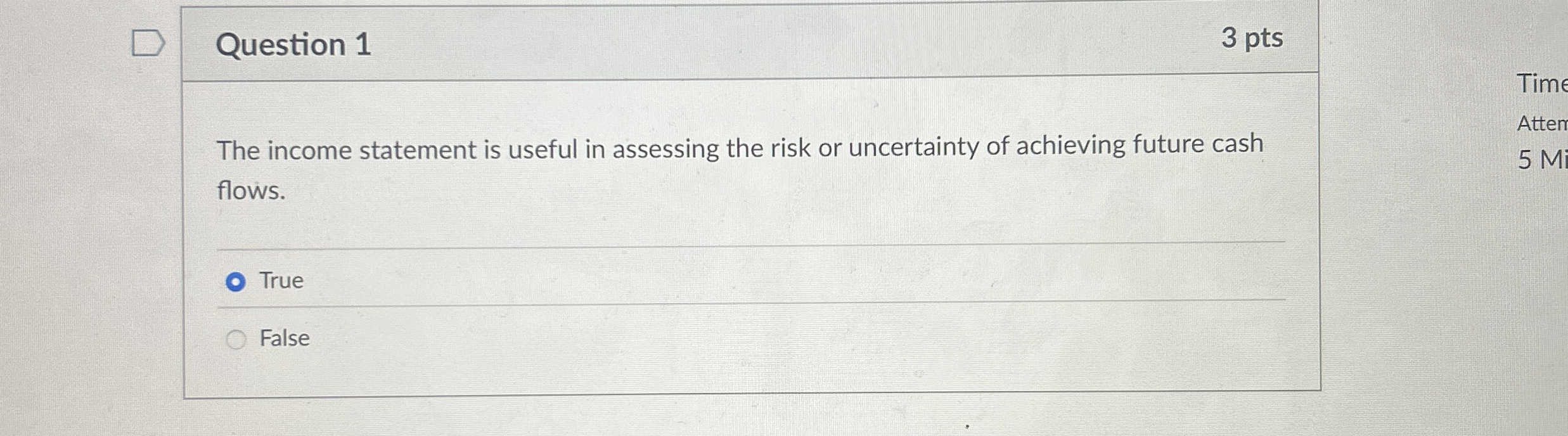 Question 1 3 pts The income statement is useful