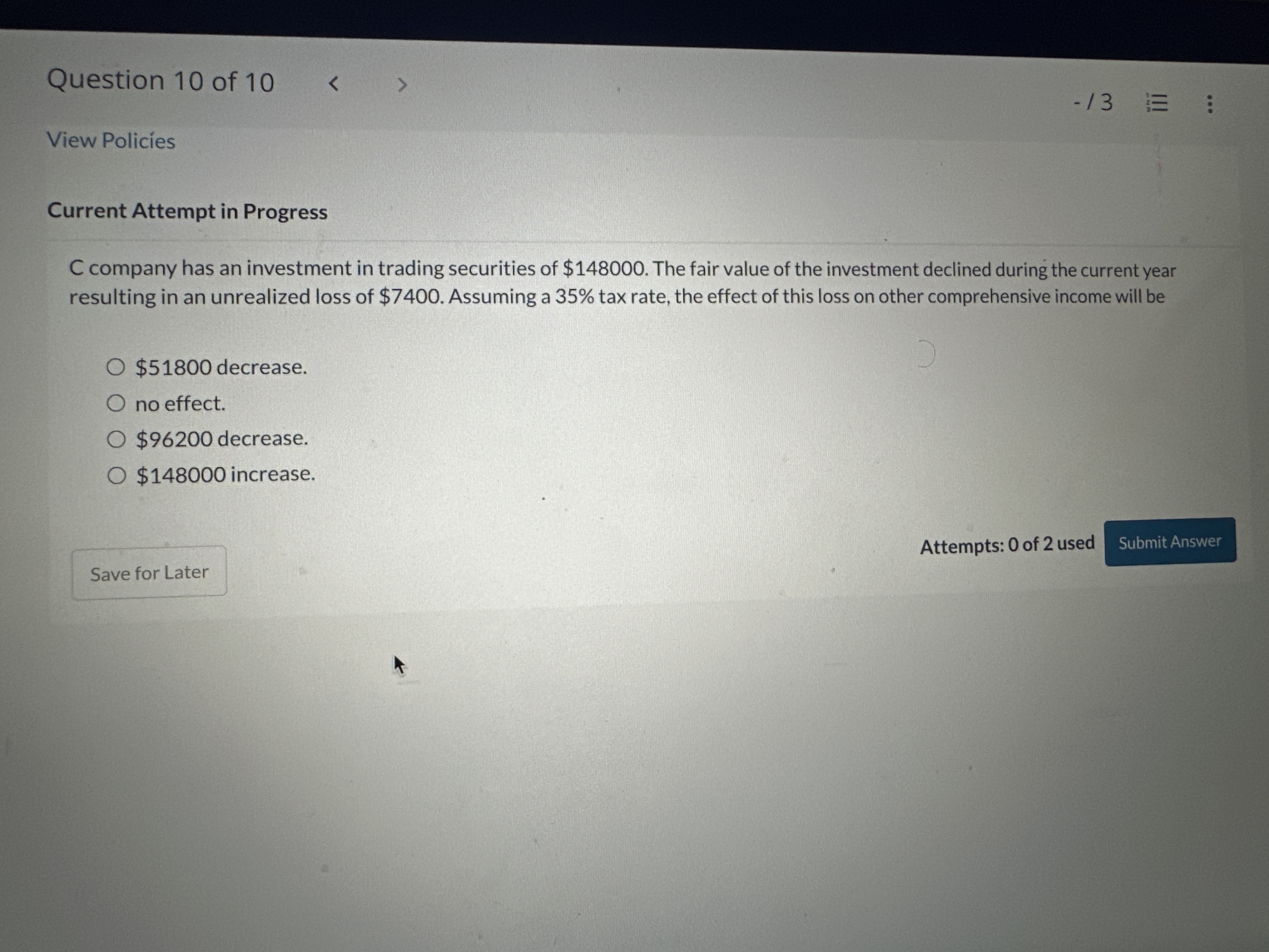 C company has an investment in trading securities