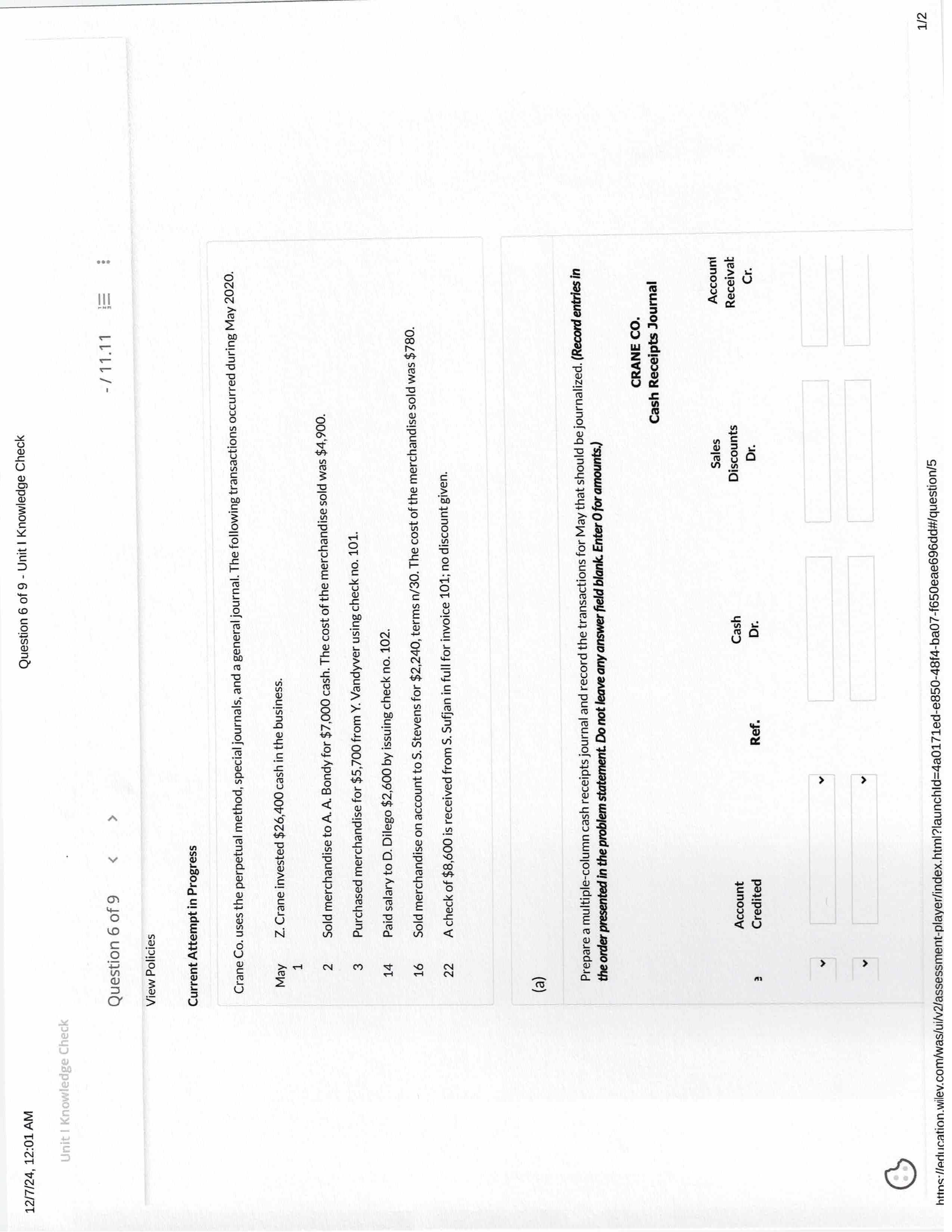 12/7/24, 12:01 AM Question 6 of 9 - Unit I