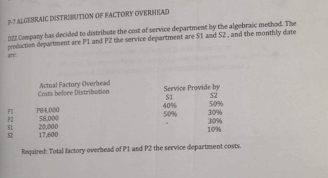 Answer the given problem. P-7 ALGEBRAIC