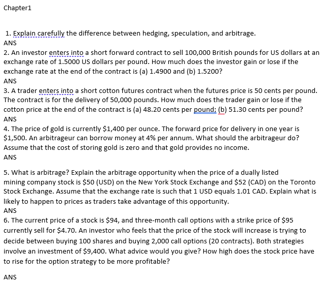 Question Chapter 1 Chapterl ANS 2. An investor