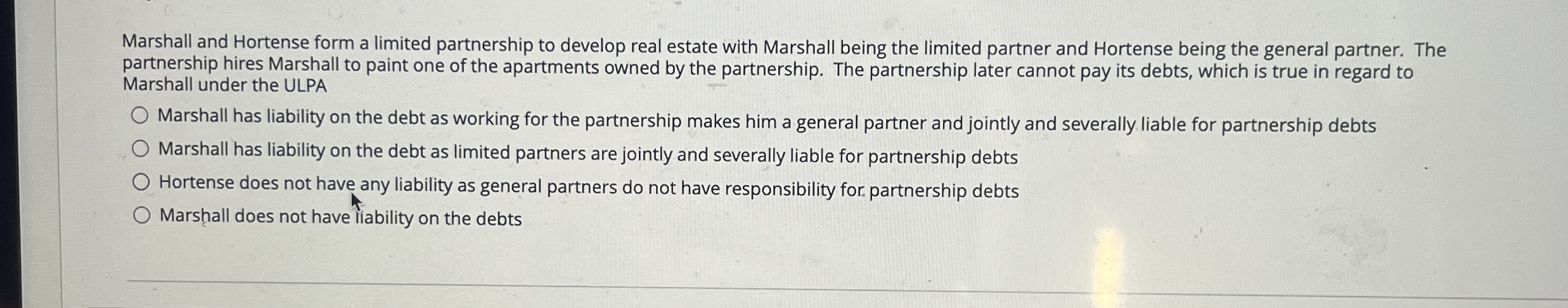 Marshall and Hortense form a limited partnership