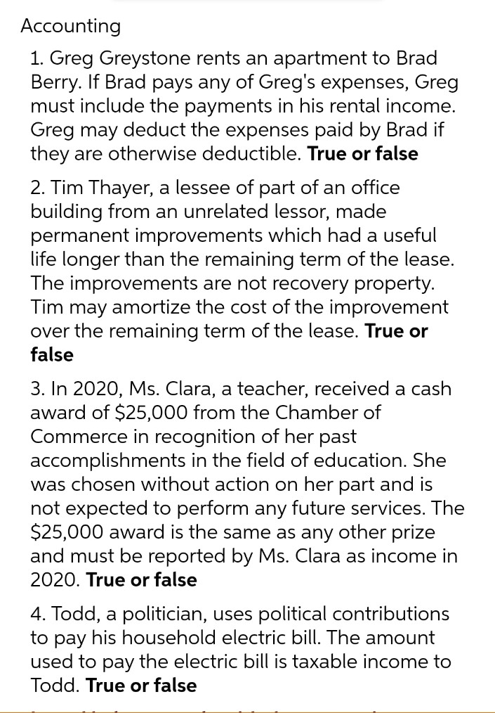 Accounting 1. Greg Greystone rents an apartment