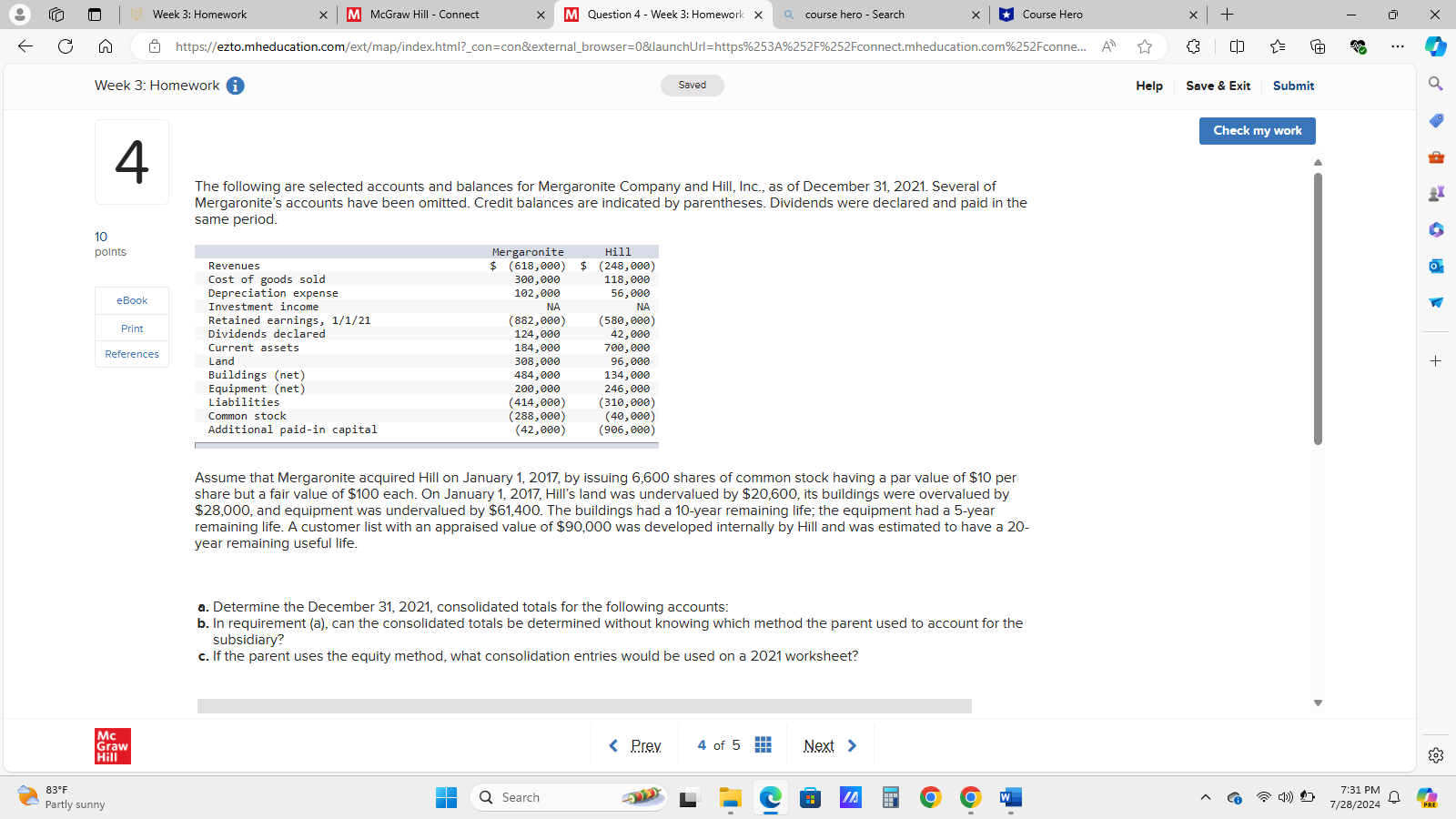 Week 3: Homework x M McGraw Hill - Connect X M