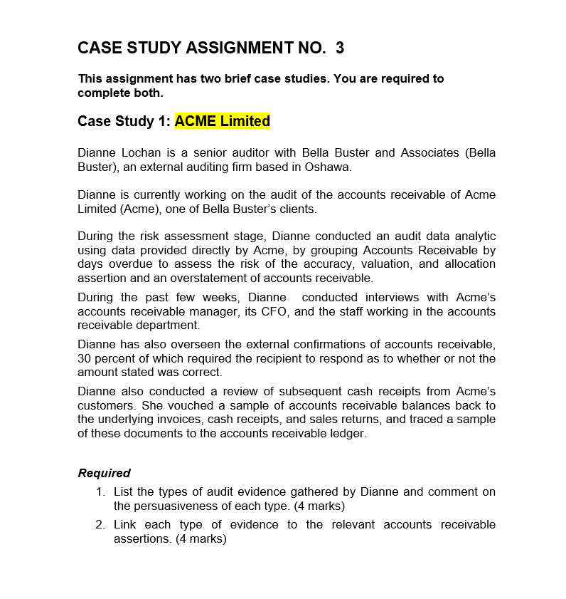 CASE STUDY ASSIGNMENT NO . 3 This assignment has