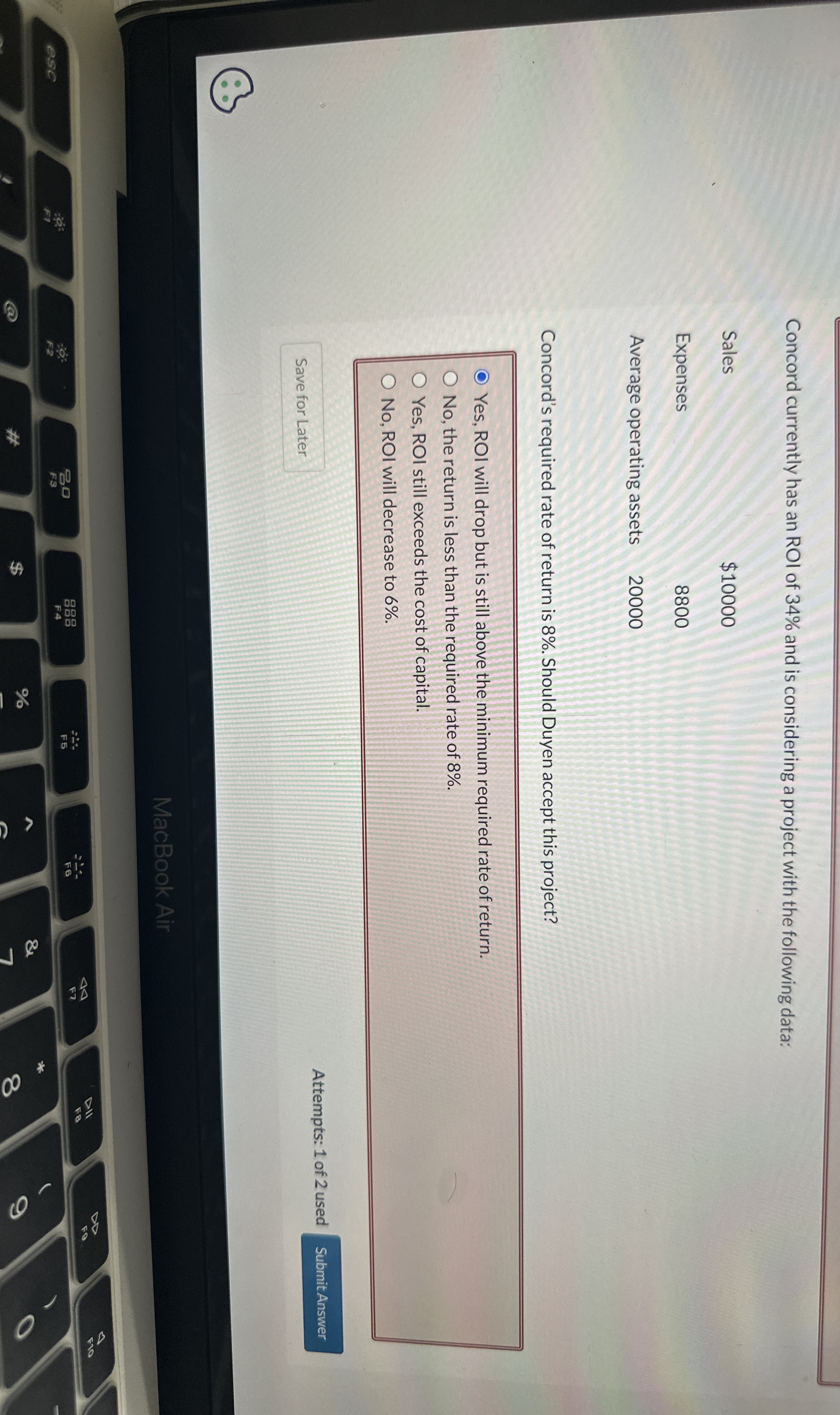 Concord currently has an ROI of 3 4 % and is