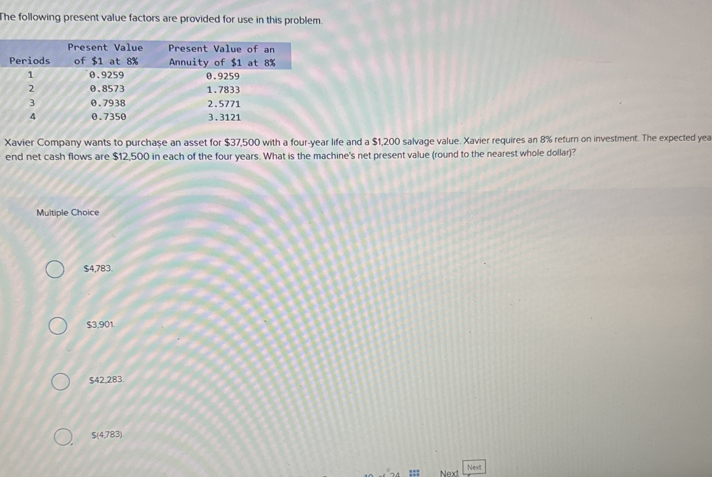 The following present value factors are provided