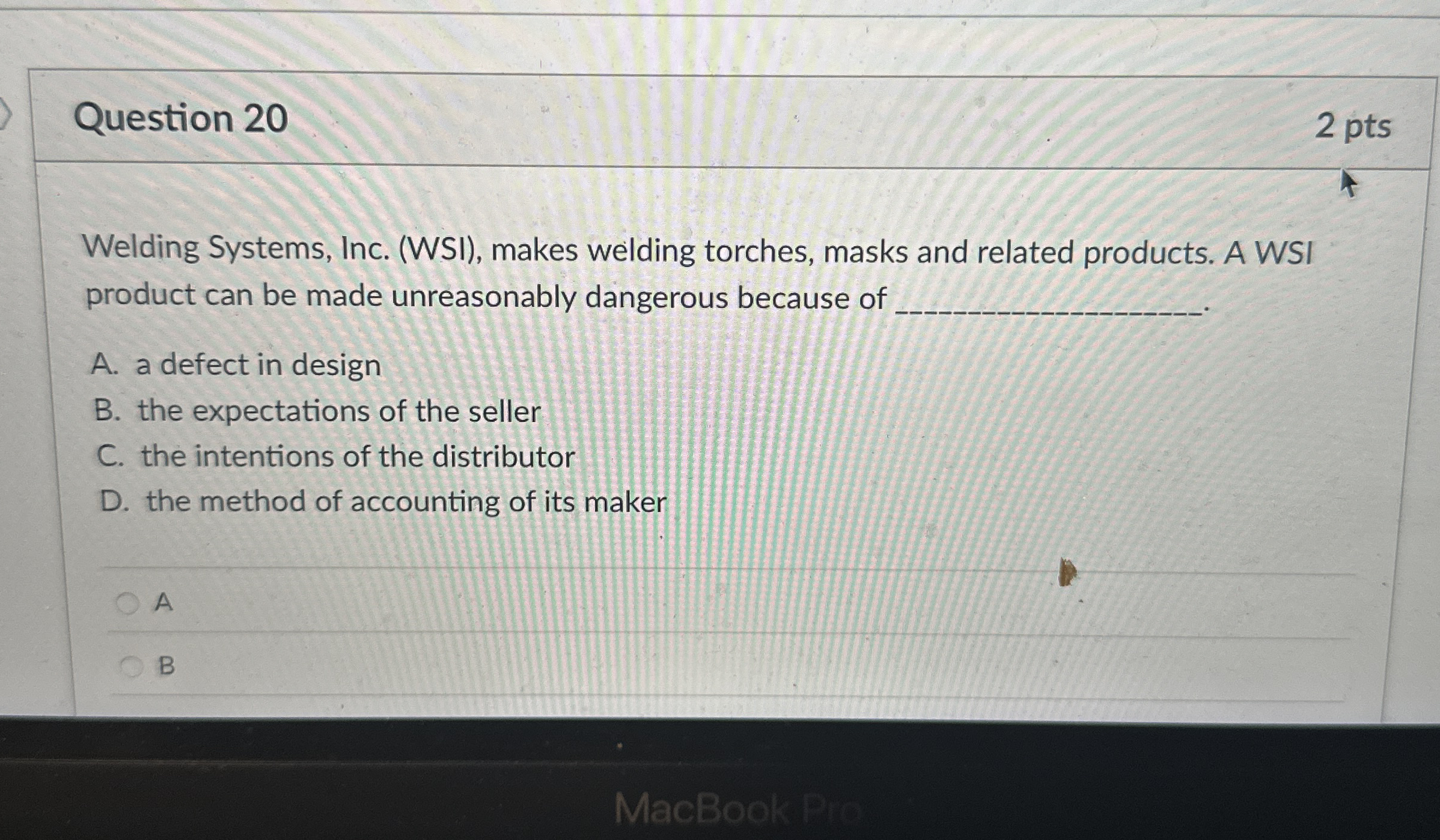 Question 2 0 2 pts Welding Systems, Inc. ( WSI )