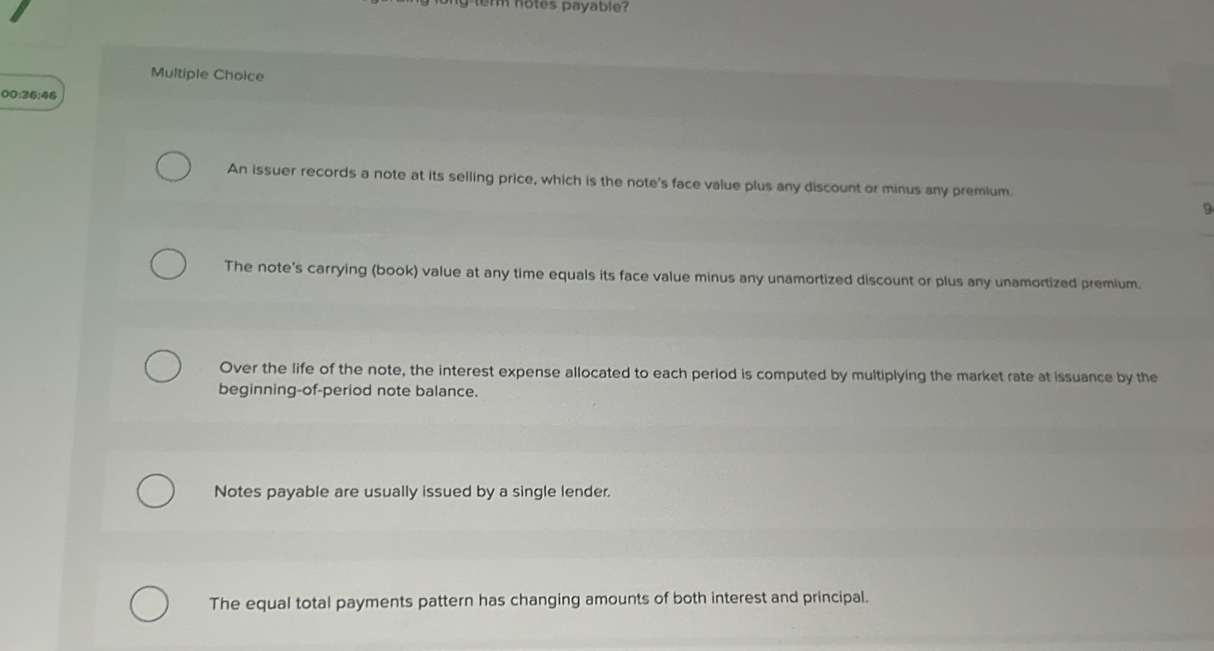Multiple Choice 0 0 1 3 6 : 4 6 An issuer records