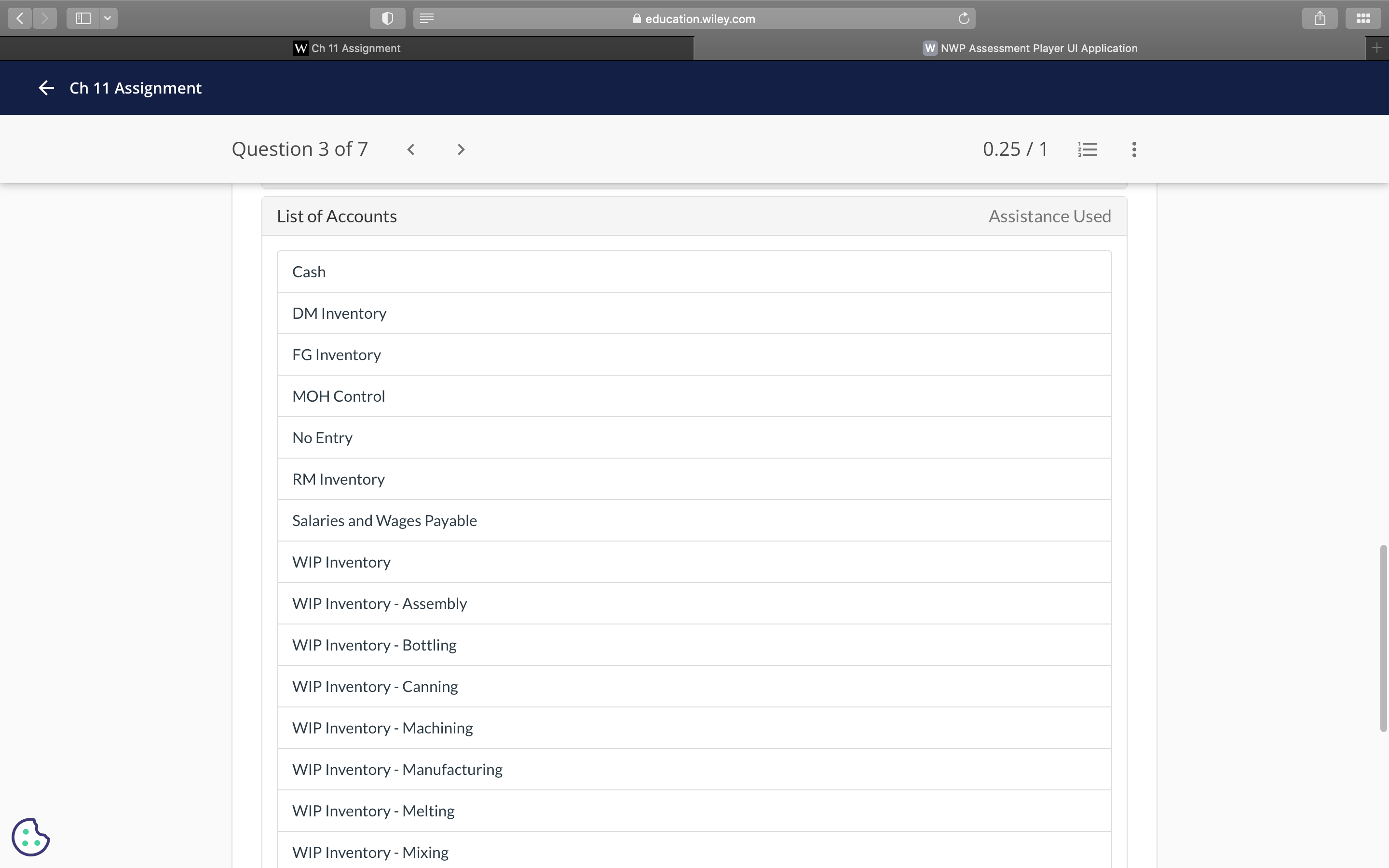 < > I Y education.wiley.com C W Ch 11 Assignment