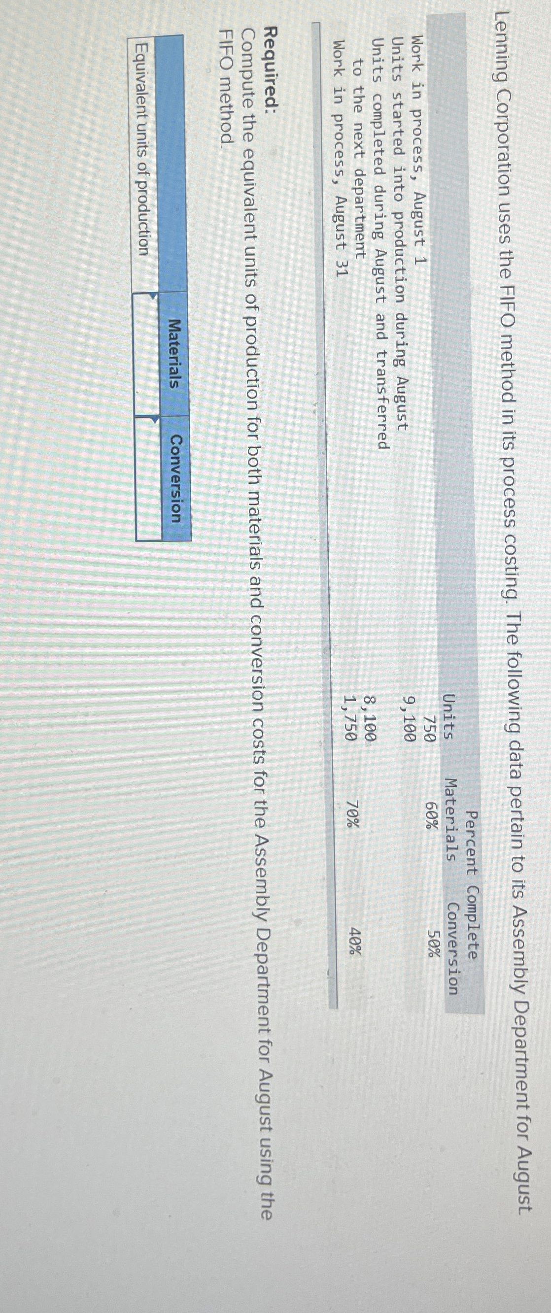 Lenning Corporation uses the FIFO method in its