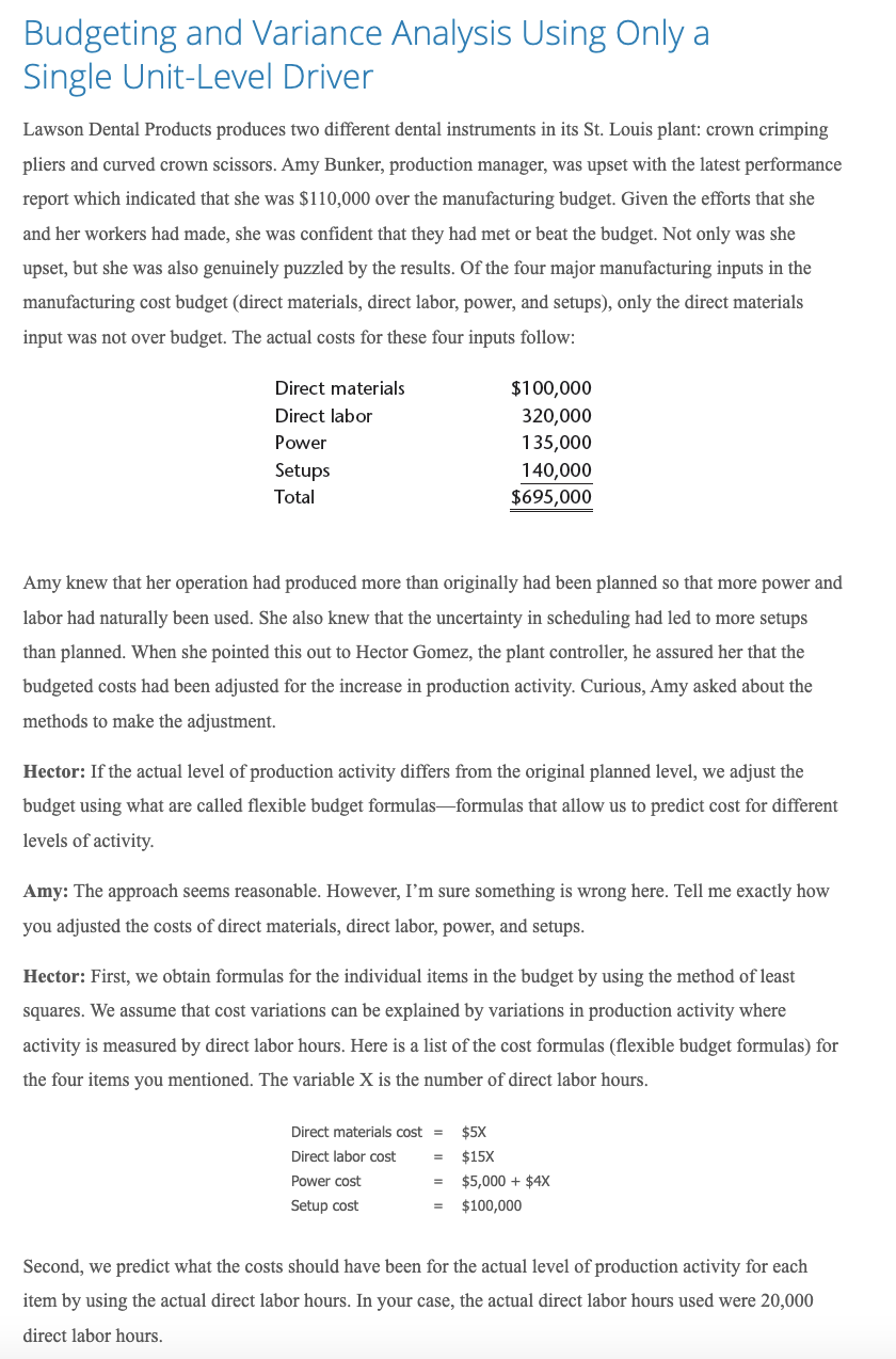 Budgeting and Variance Analysis Using Only a