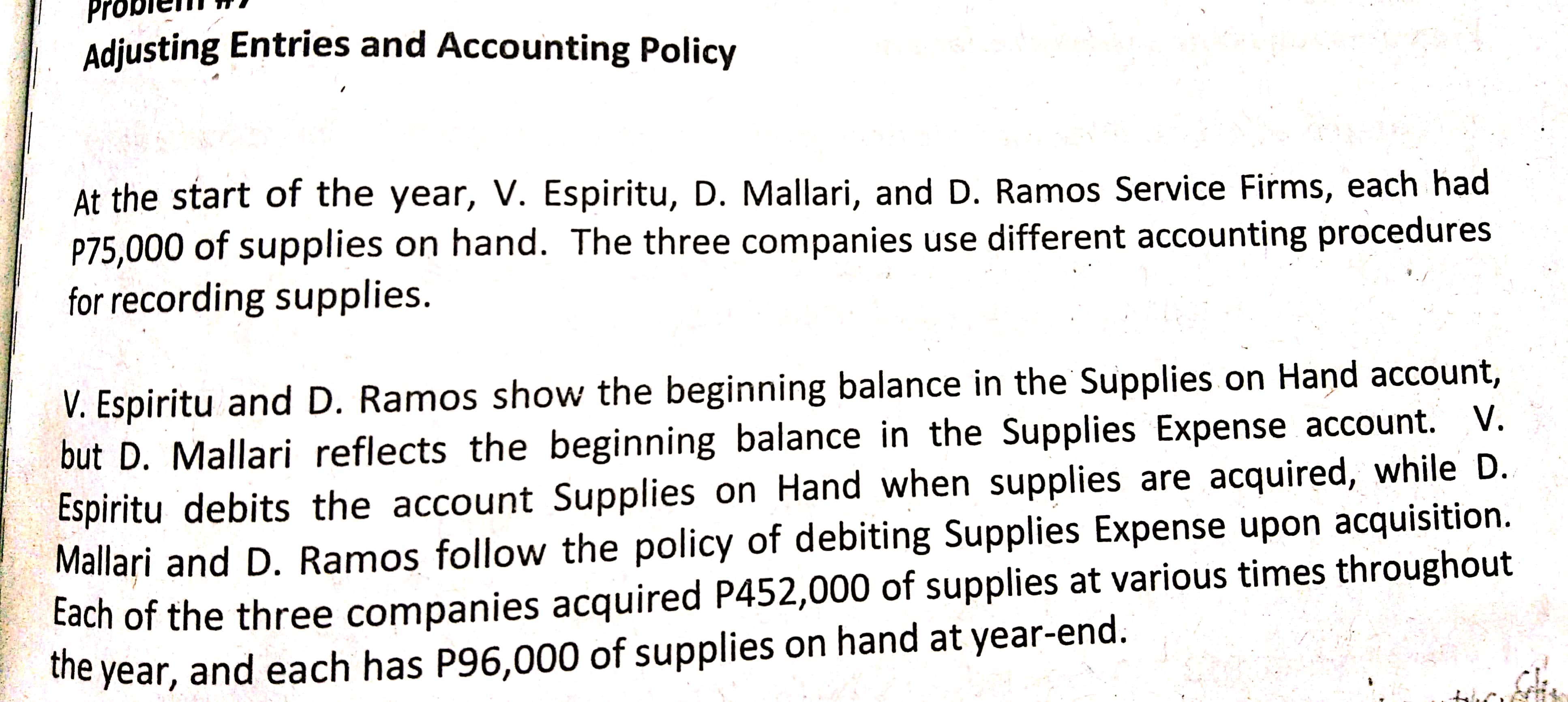 Part 1 Make the adjusting entries for each