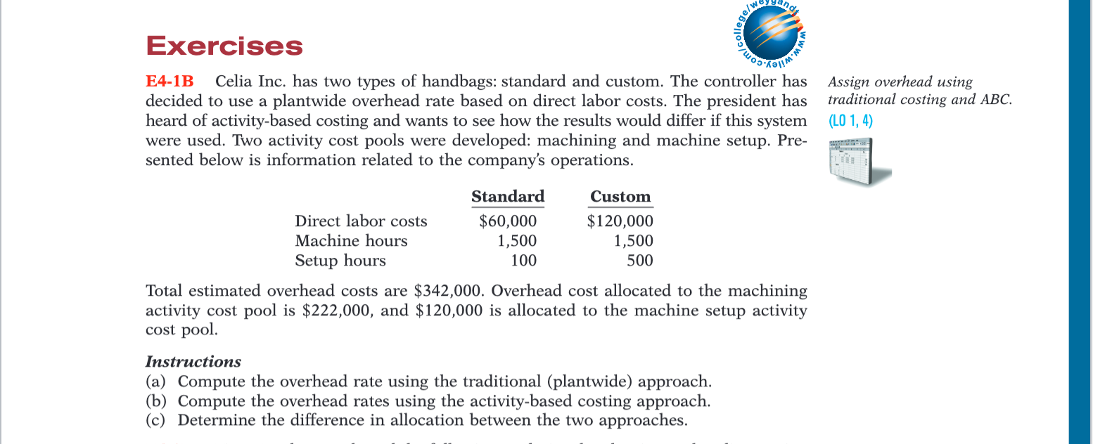 Activity-Based Costing: 1. E4-1B Exercises to ,.