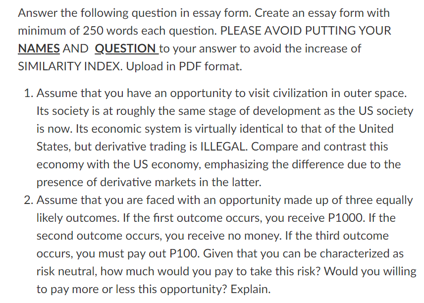 Answer the following question in essay form.