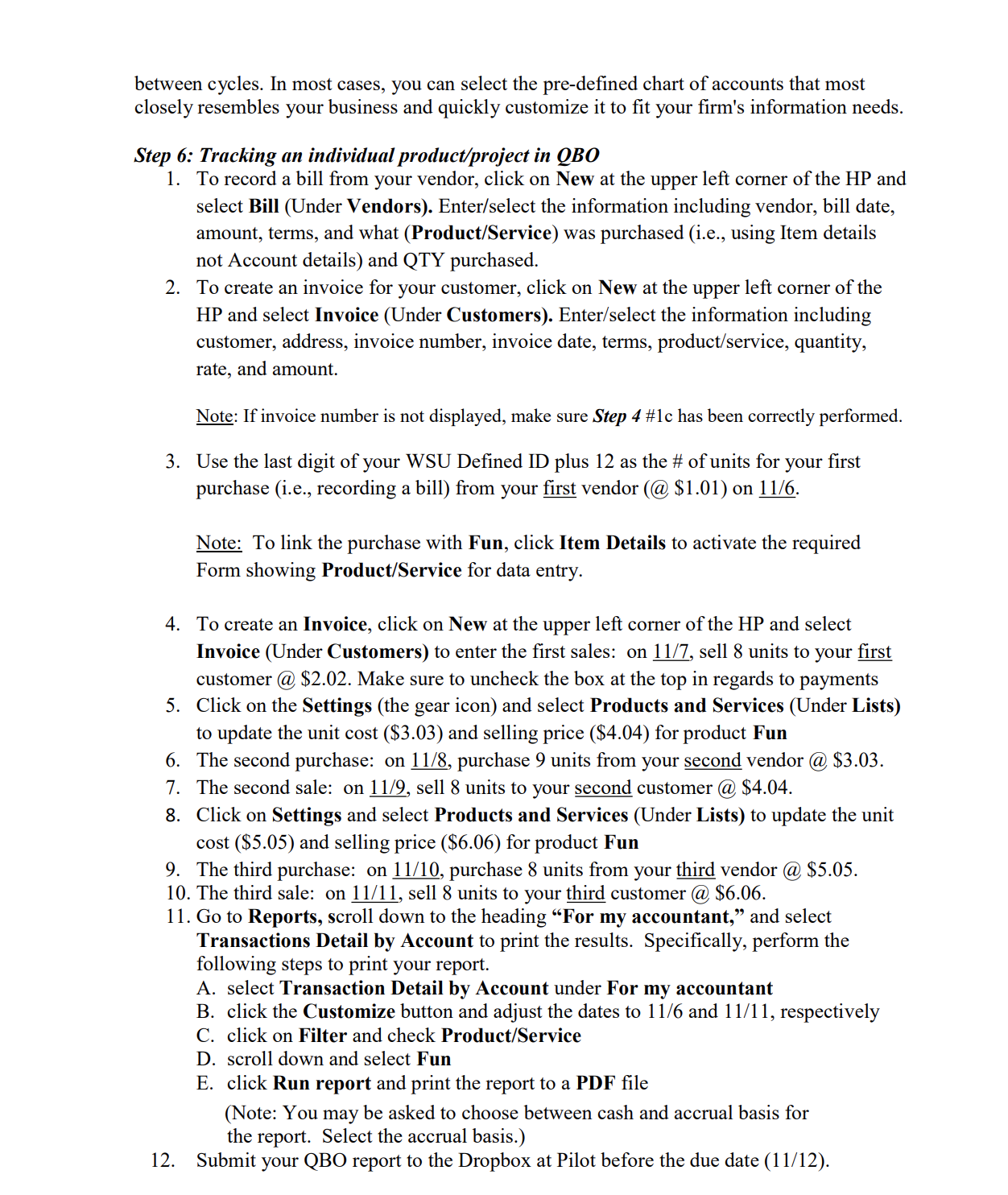 Instructions for QBO Project (Note: QBO changes