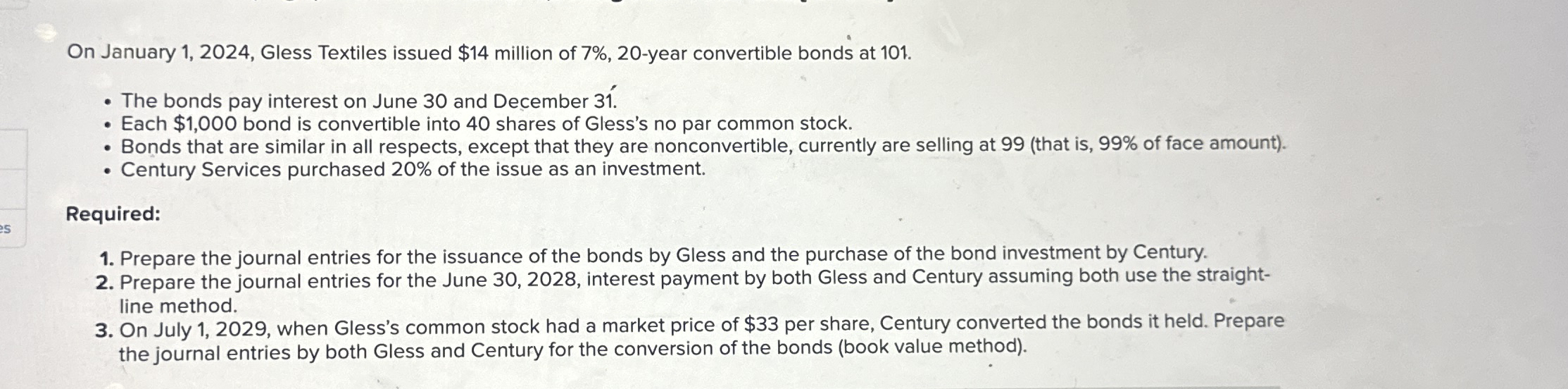 On January 1 , 2 0 2 4 , Gless Textiles issued $