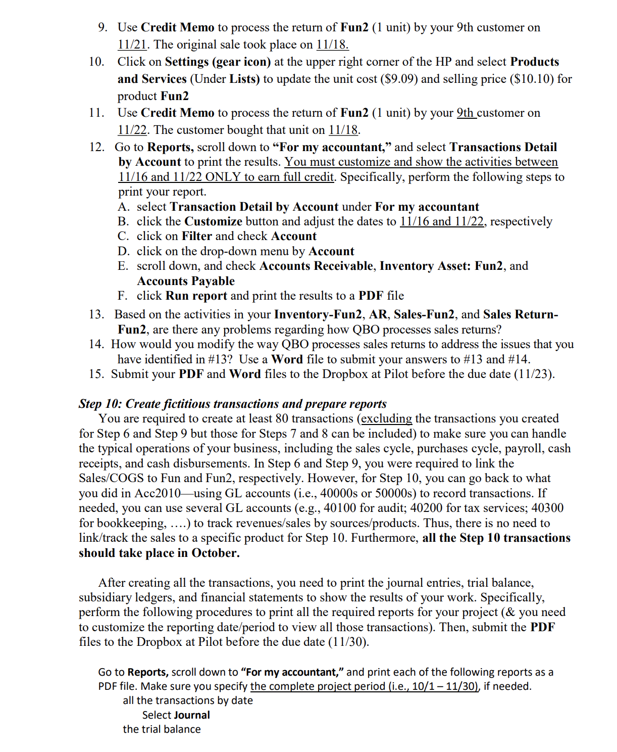 Instructions for QBO Project (Note: QBO changes