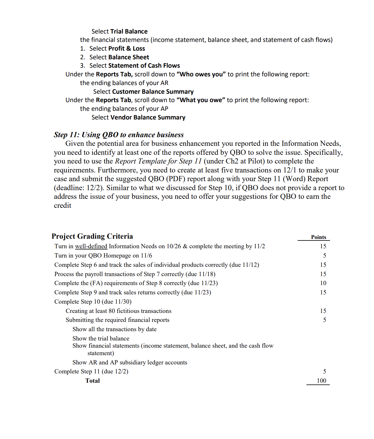Instructions for QBO Project (Note: QBO changes
