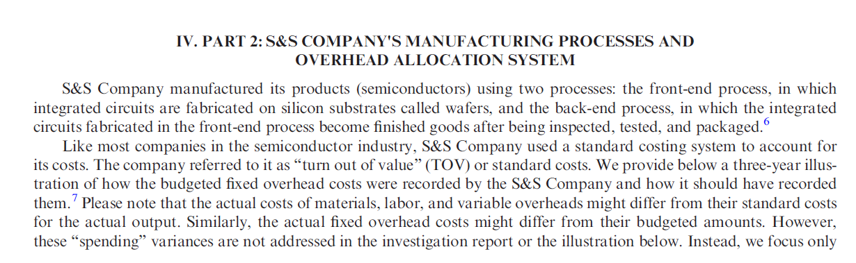IV. PART 2: S&S COMPANY'S MANUFACTURING