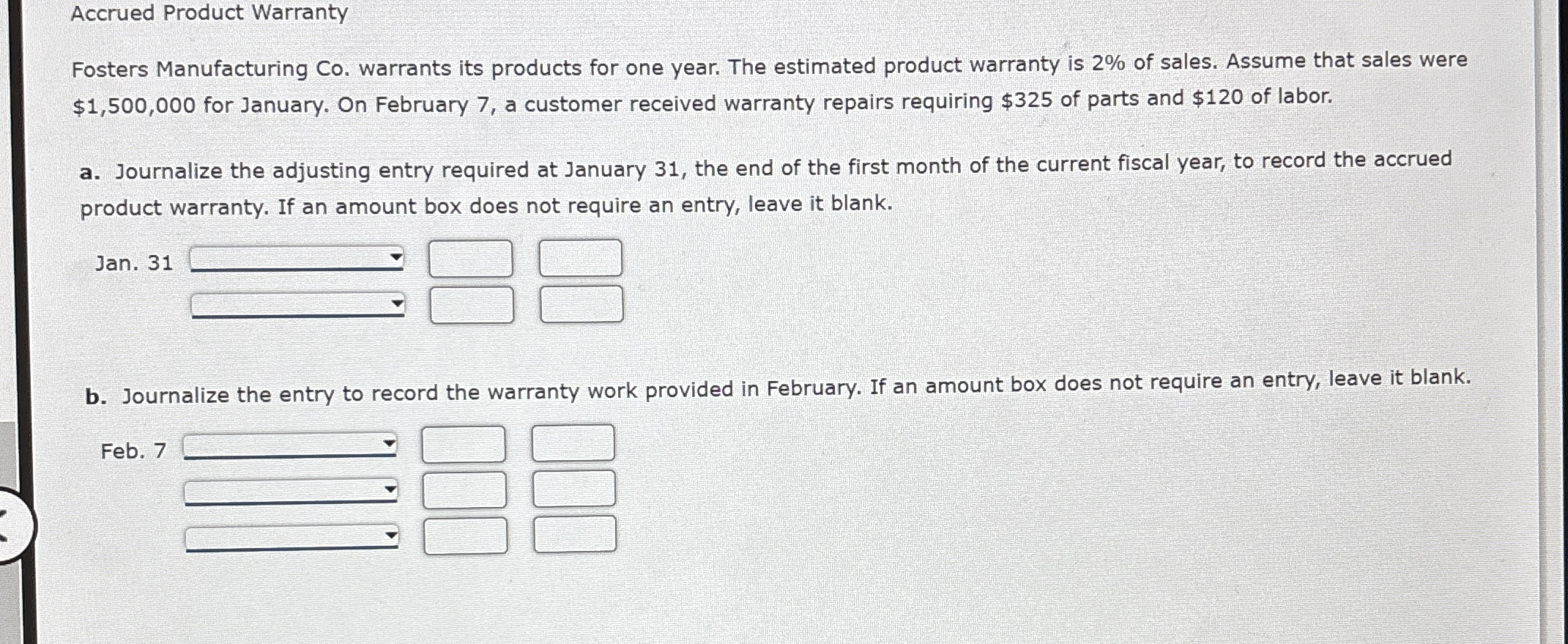 Accrued Product Warranty Fosters Manufacturing Co
