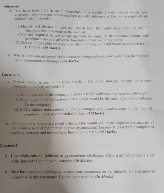 Question I i You have been hired as an IT