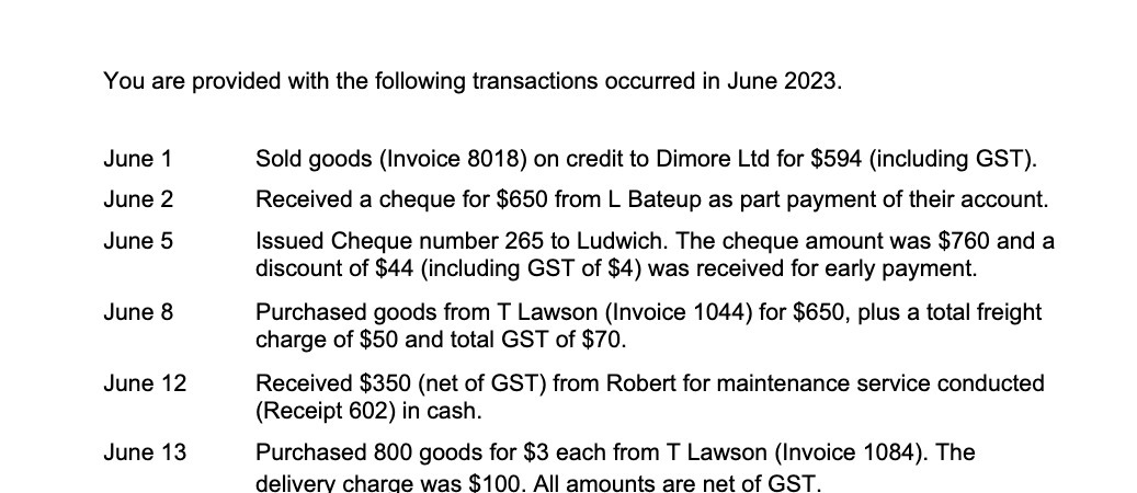 You are provided with the following transactions