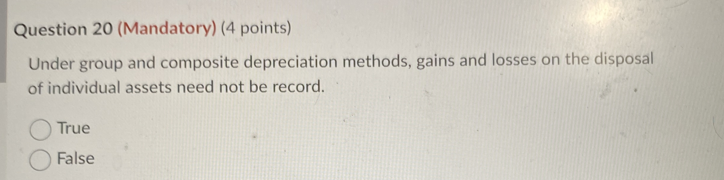 Question 2 0 ( Mandatory ) ( 4 points ) Under