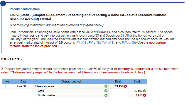 O Required Information E10-9 (Static) (Chapter