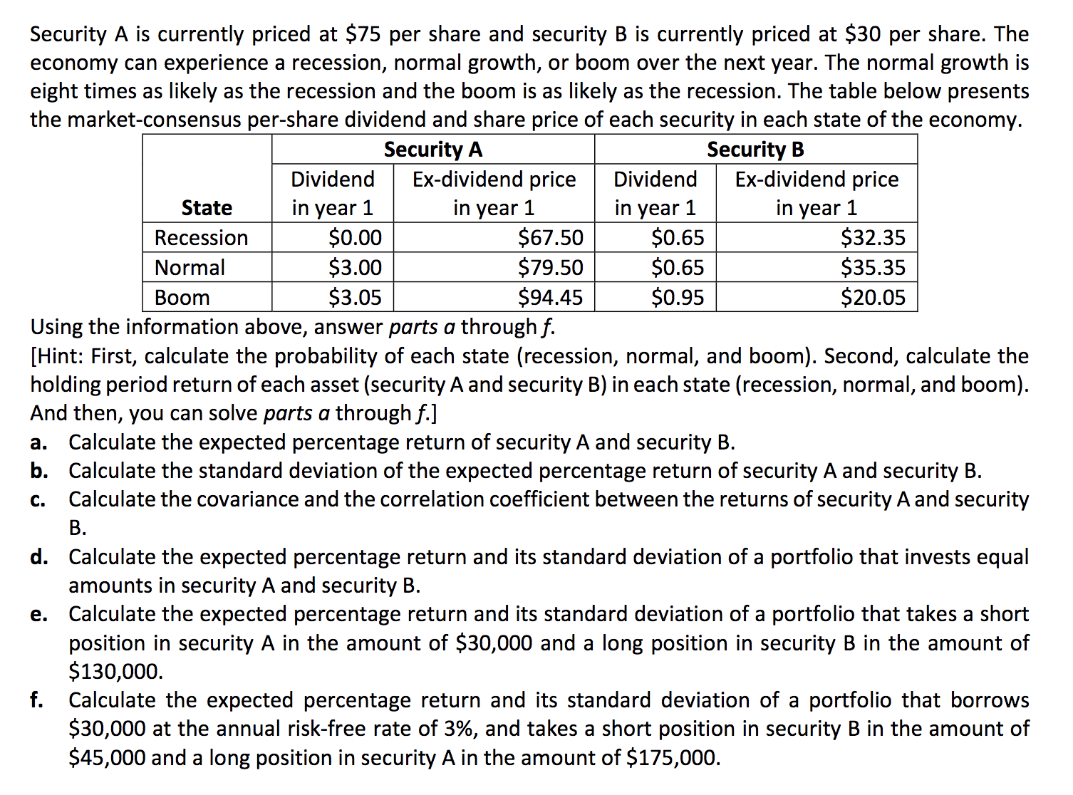 Security A is currently priced at $75 per share