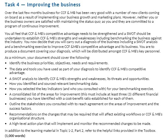 Task 4 - Improving the business Over the last few