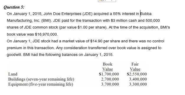 Question 5 : On January 1 , 2 0 1 5 , John Doe