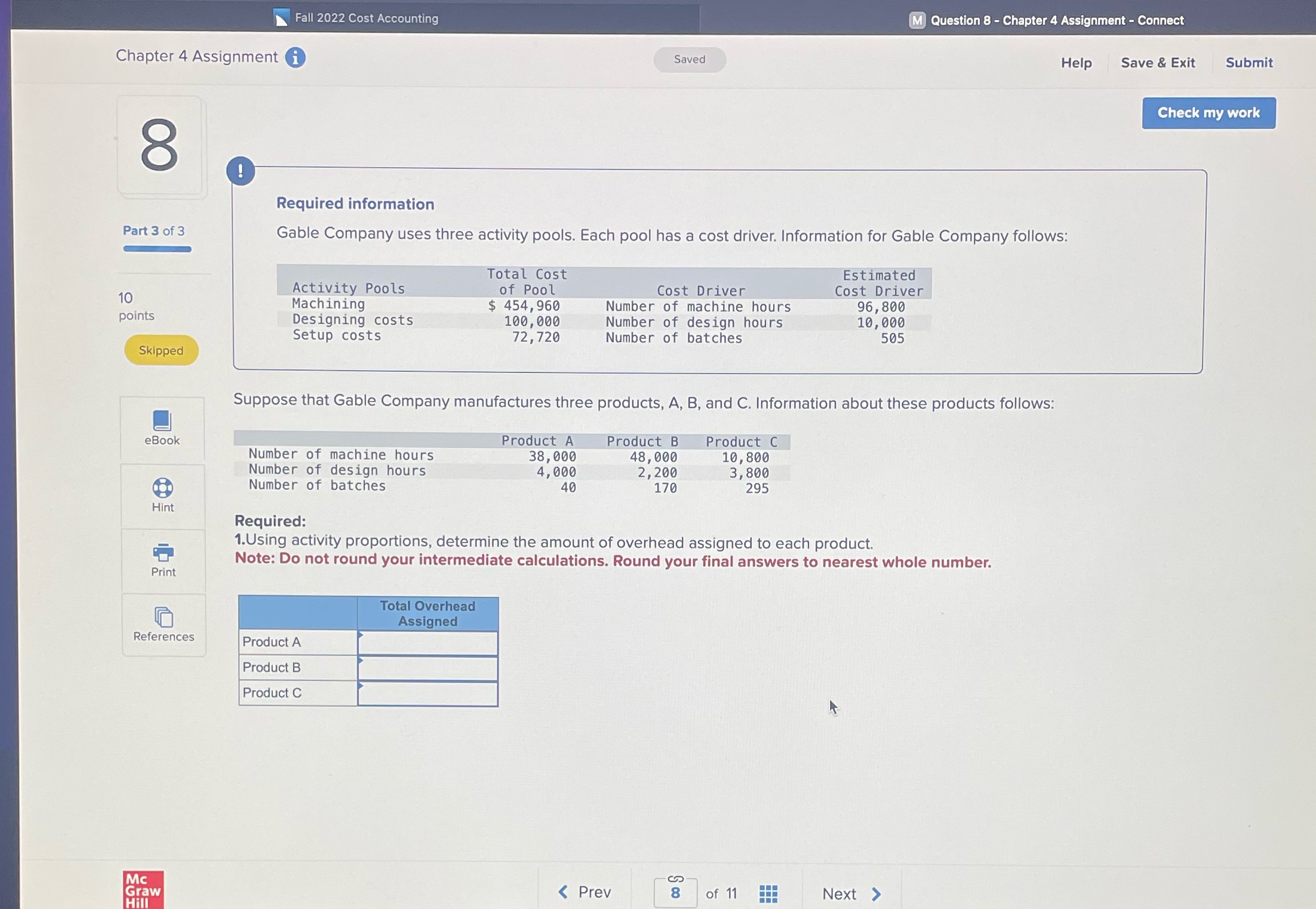 Fall 2022 Cost Accounting M Question 8 - Chapter