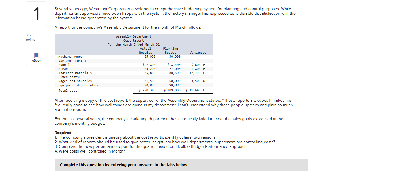 Several years ago, Westmont Corporation developed