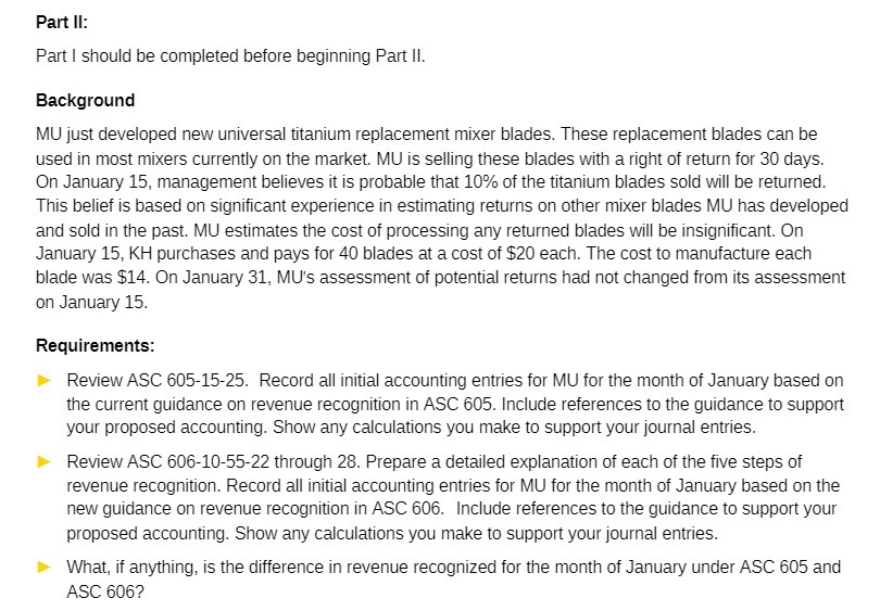 Part II: Partl should be completed before