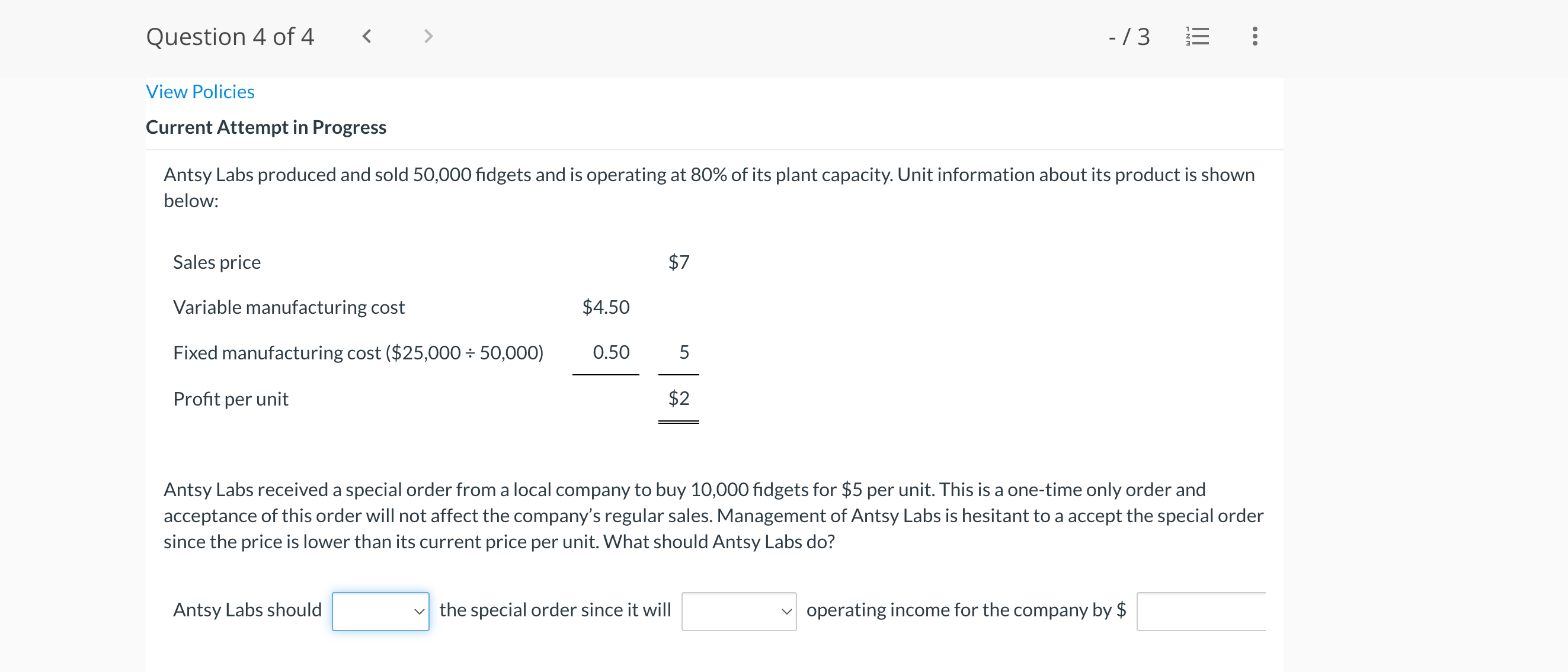 Question 4 of4 < - / 3 '= View Policies