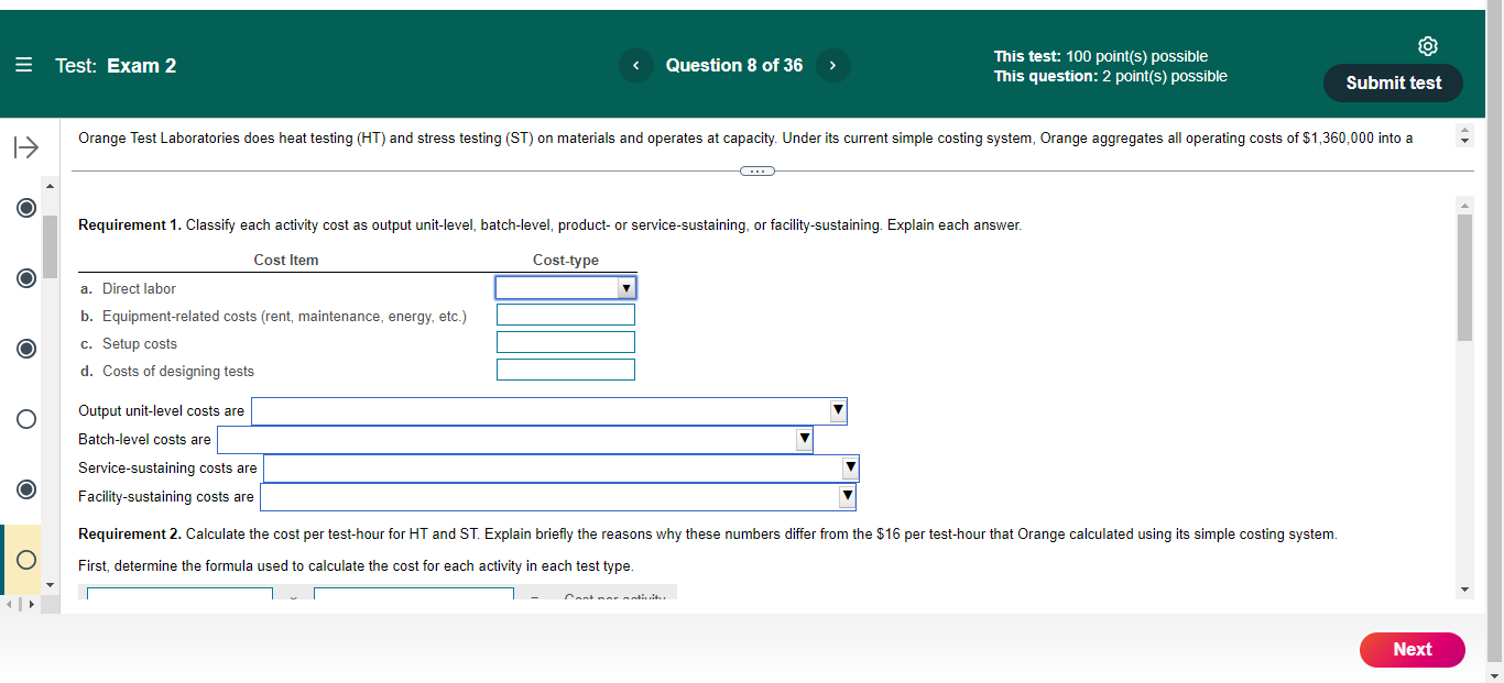 = Test: Exam 2 < Question 8 of 36 > This test: