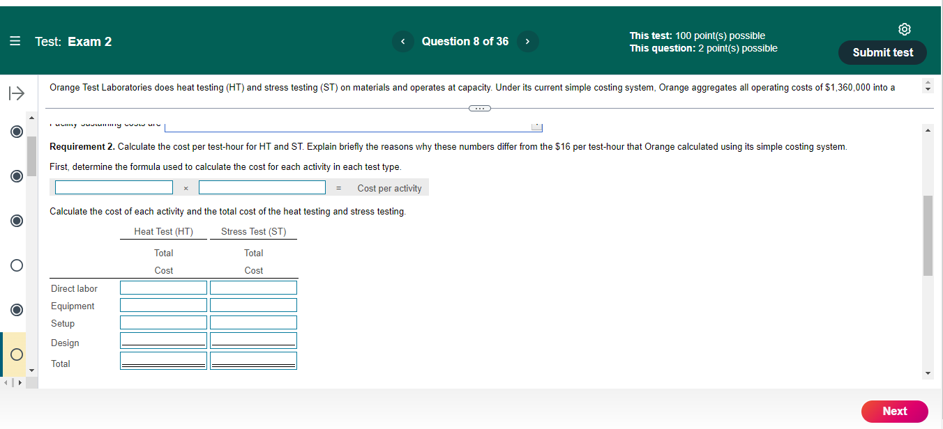 = Test: Exam 2 < Question 8 of 36 > This test: