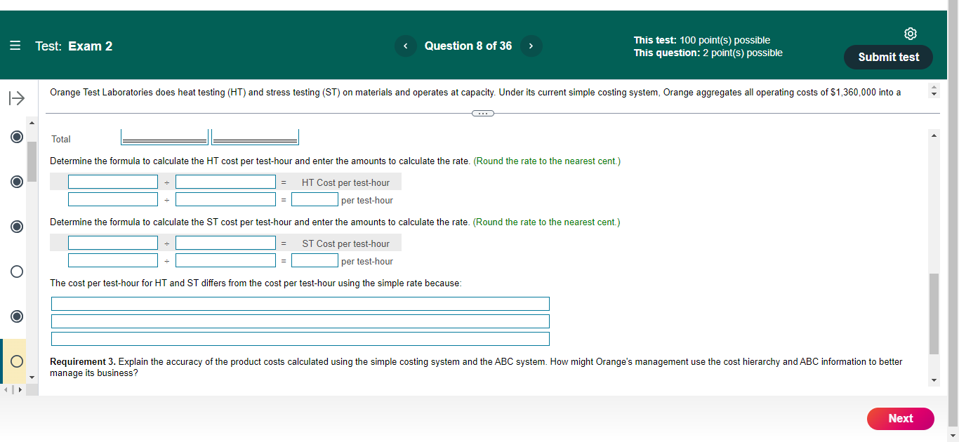 = Test: Exam 2 < Question 8 of 36 > This test: