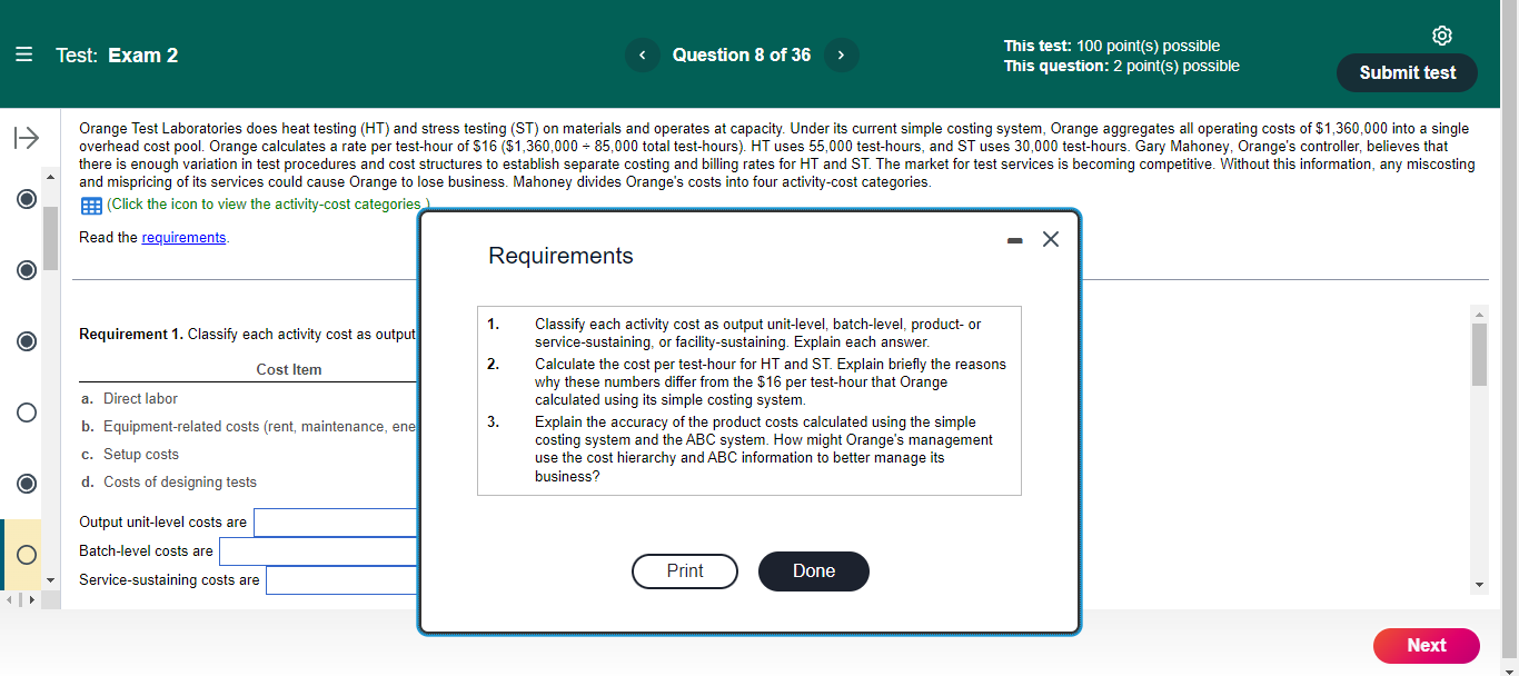 = Test: Exam 2 < Question 8 of 36 > This test: